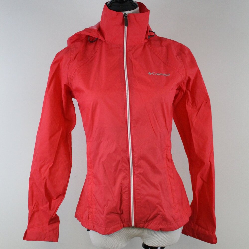 Columbia Poppy Packable Windbreaker Jacket XS Orange Lightweight Zip Up Hooded